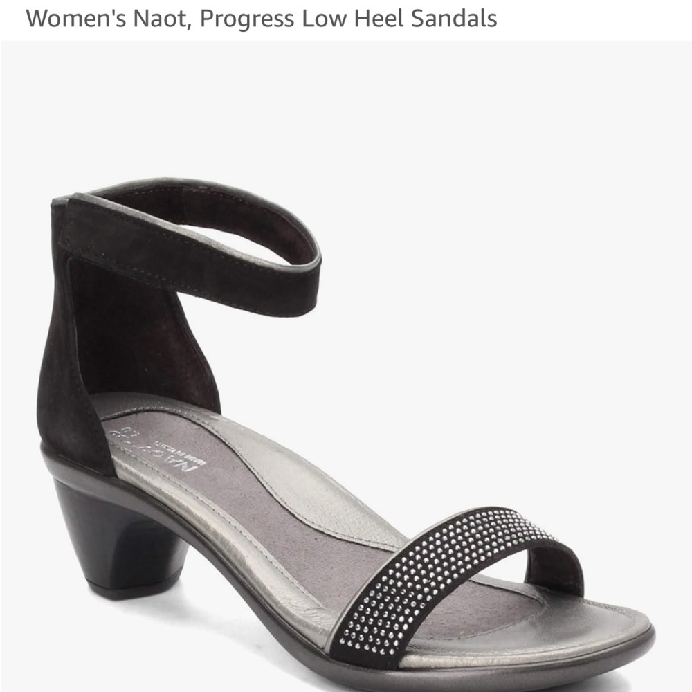 Naot Black and Silver Ankle-Strap Low Heel Sandals